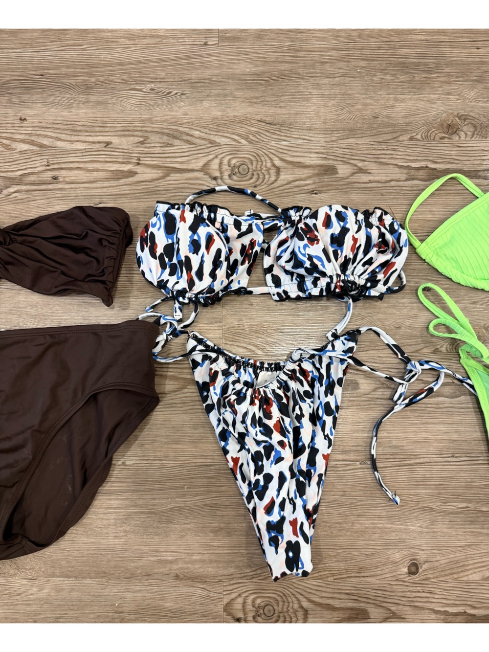 Blue Leopard Print Strapless Bikini Set Small